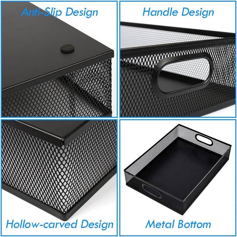 EsOfficce 2Pcs Desk Drawer Organizer, Stable Metal Mesh Desk Storage Tray, Versatile Storage Box Set for Office Home Supplies,13 x 9 inches - Image 4